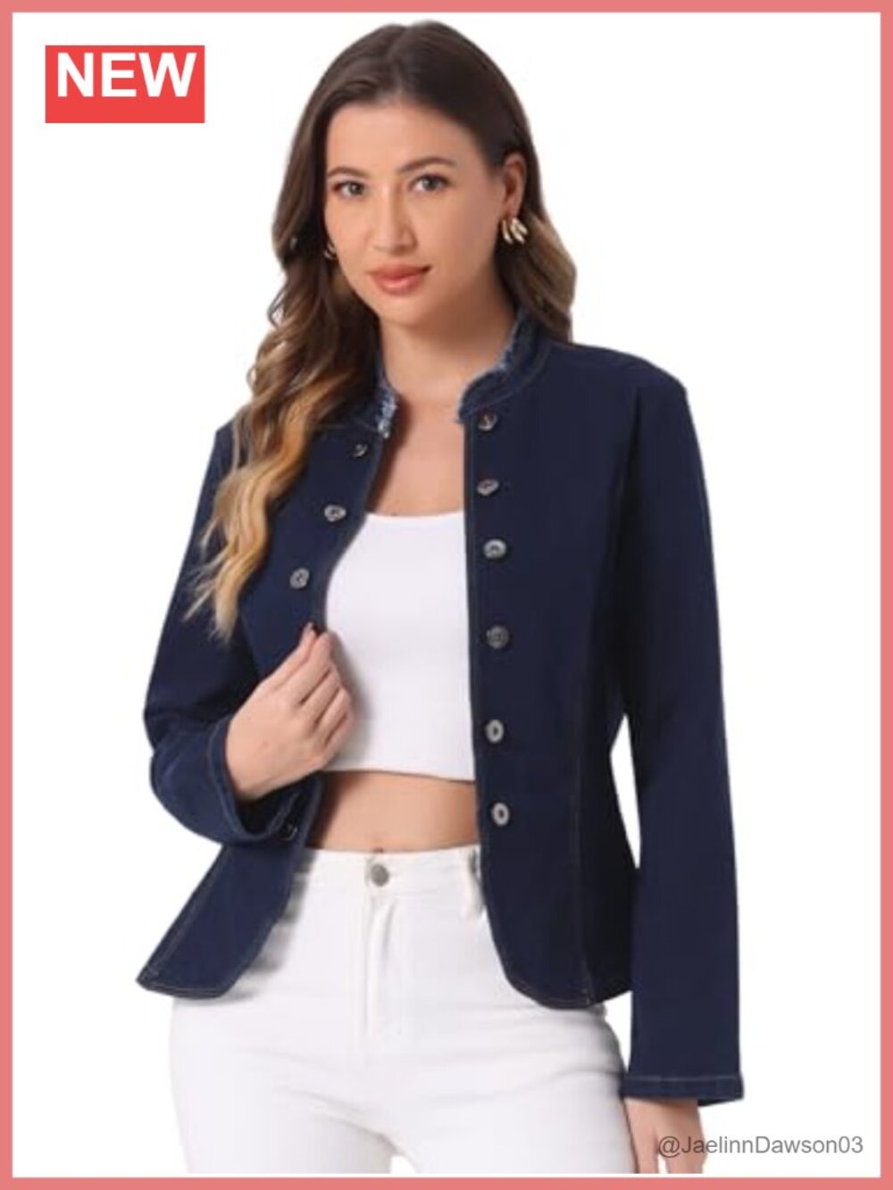 Vintage Distressed Denim Jacket Stand Collar Open Front Long Sleeve